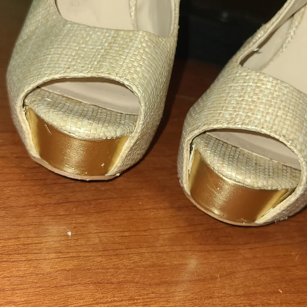 H by Halston Gold Slingback Platform Heels